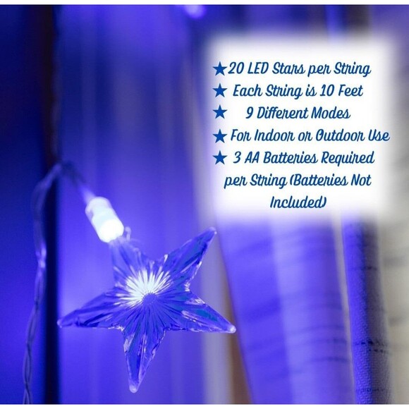 String Light  2 10ft String New 40 LED Lights SCS Direct Stars Blue White - Picture 5 of 7